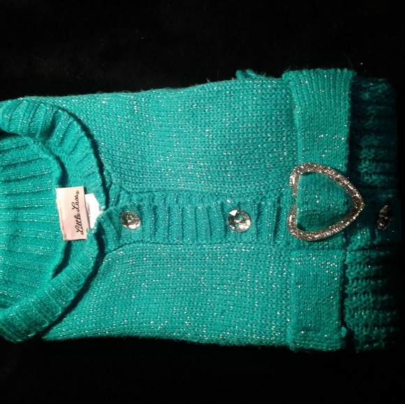 Sweater blouse, turquoise with silver sparkles. - Picture 2 of 4